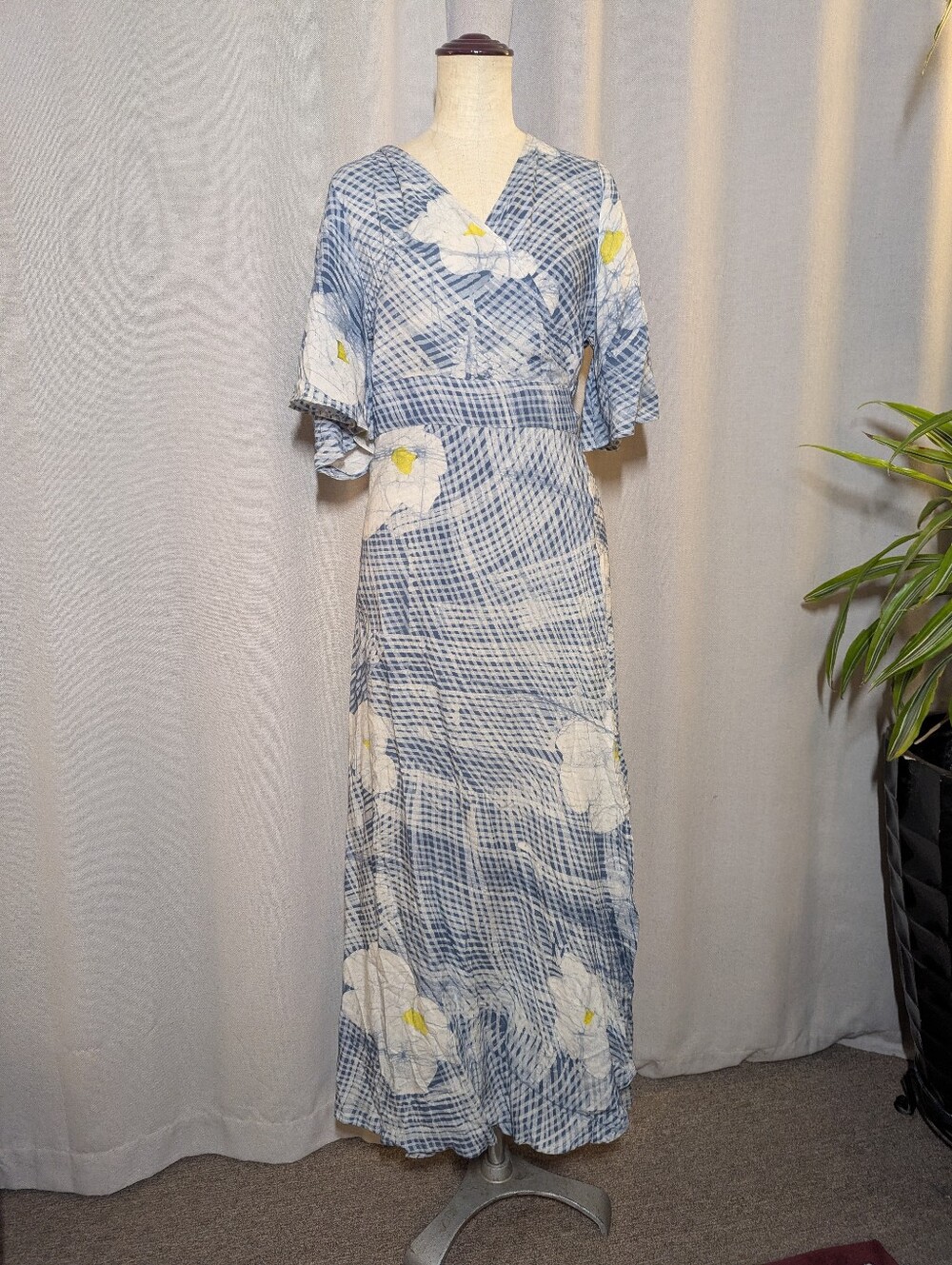 Osei Duro Blue Wrap Floral Dress Letsa Hand Dyed Maxi Small